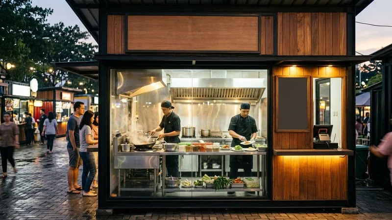 Desain Booth Container Open Kitchen agar Lebih Higienis