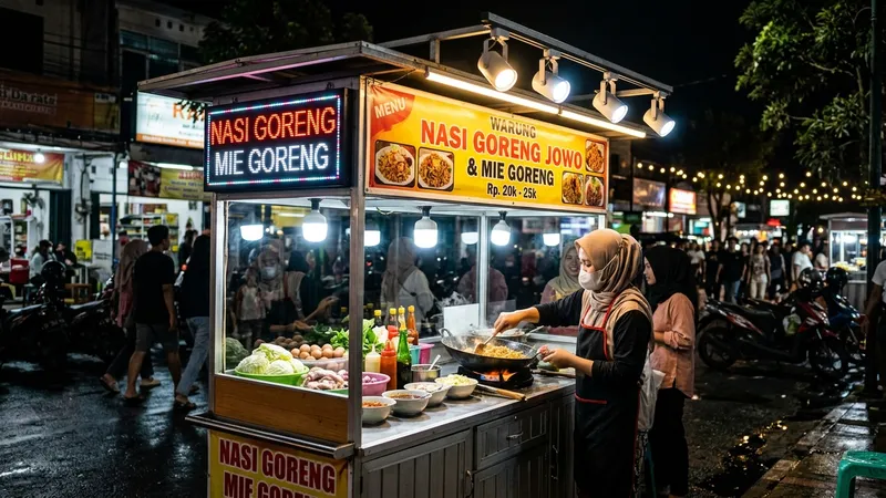 Ide Penataan Lampu Sorot LED Outdoor Booth Jualan Malam Hari