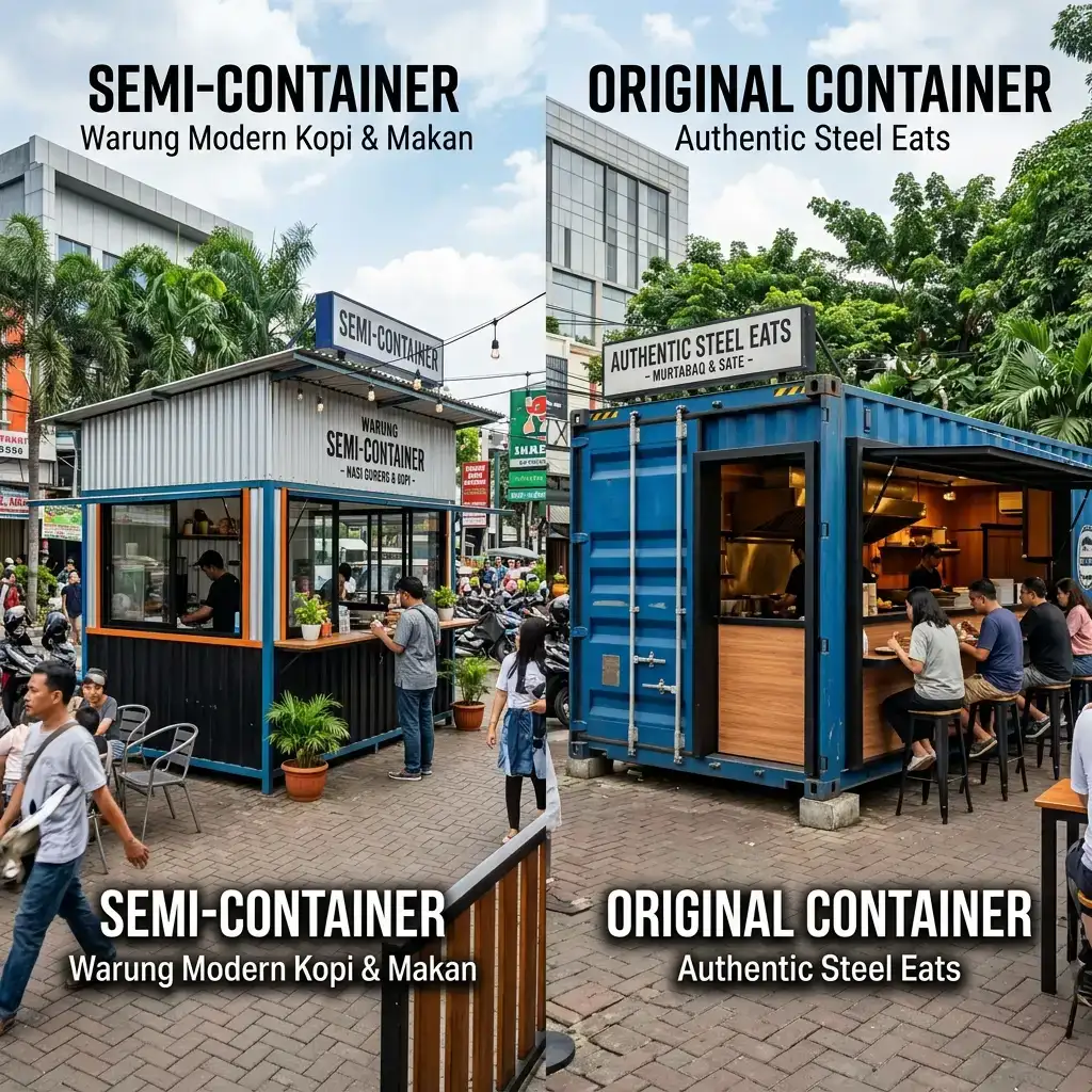 Perbandingan Booth Container Semi-Kontainer vs Kontainer Asli